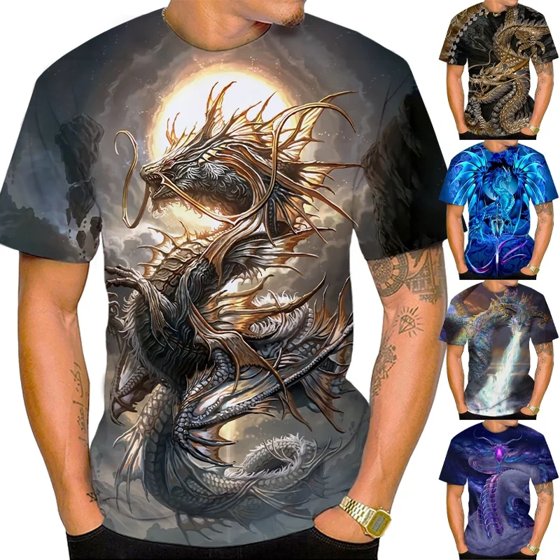 Dragon 3D Printing Harajuku Cool T-shirt Men's Personality Summer Fashion T-shirt