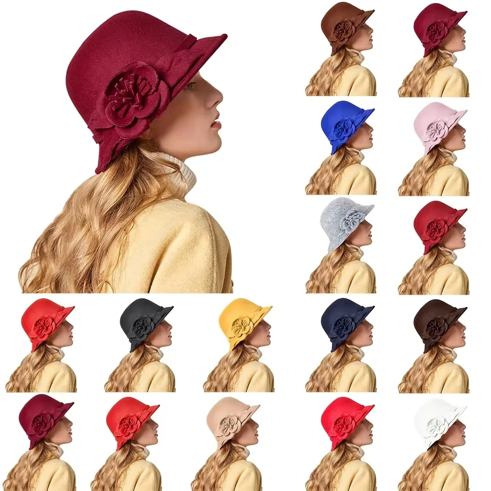 

Women And Winter Flowers Round Top Casual Fisherman'S Basin Cap Small Bowler Hat Woman Hat