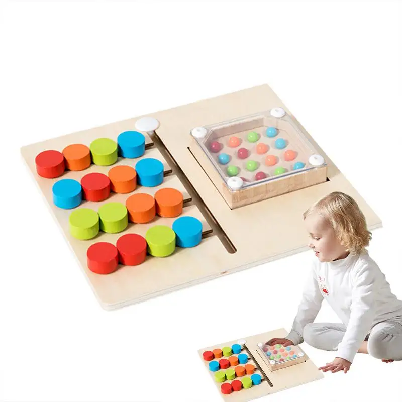 Wooden Color Matching Puzzle Slide Puzzle Game For Kids Handheld Competition Moving Puzzle Shake Beads Educational Busy Toys