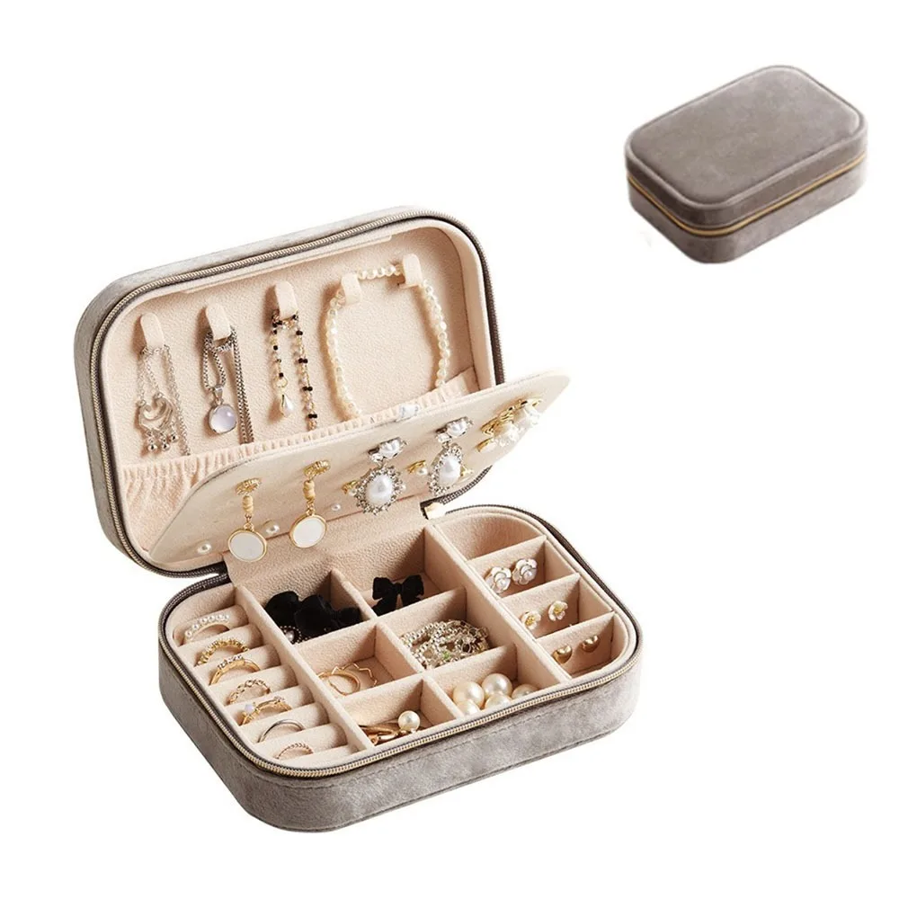 

Multi-functional 2 Layer Velvet Jewelry Box Large Capacity Rectangle Vintage Ring Case Simple Dustproof Jewelry Case Valentine