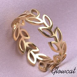 Plant Olive Branch Open Leaf Rings For Women Men Accessories Adjustable Jewelry Stainless Steel Finger Ring Classic Anillos Gift