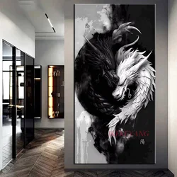 Yinyang Black White Dragon New 2024 Full Drills pittura diamante fai da te di grandi dimensioni punto croce mosaico diamante immagine decorazioni per la casa