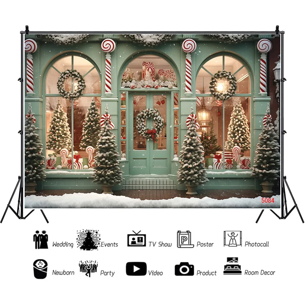 Christmas Day Fireplace Photography Backdrops New Year Candy Chimneys Store Ball Window Studio Background WW-67