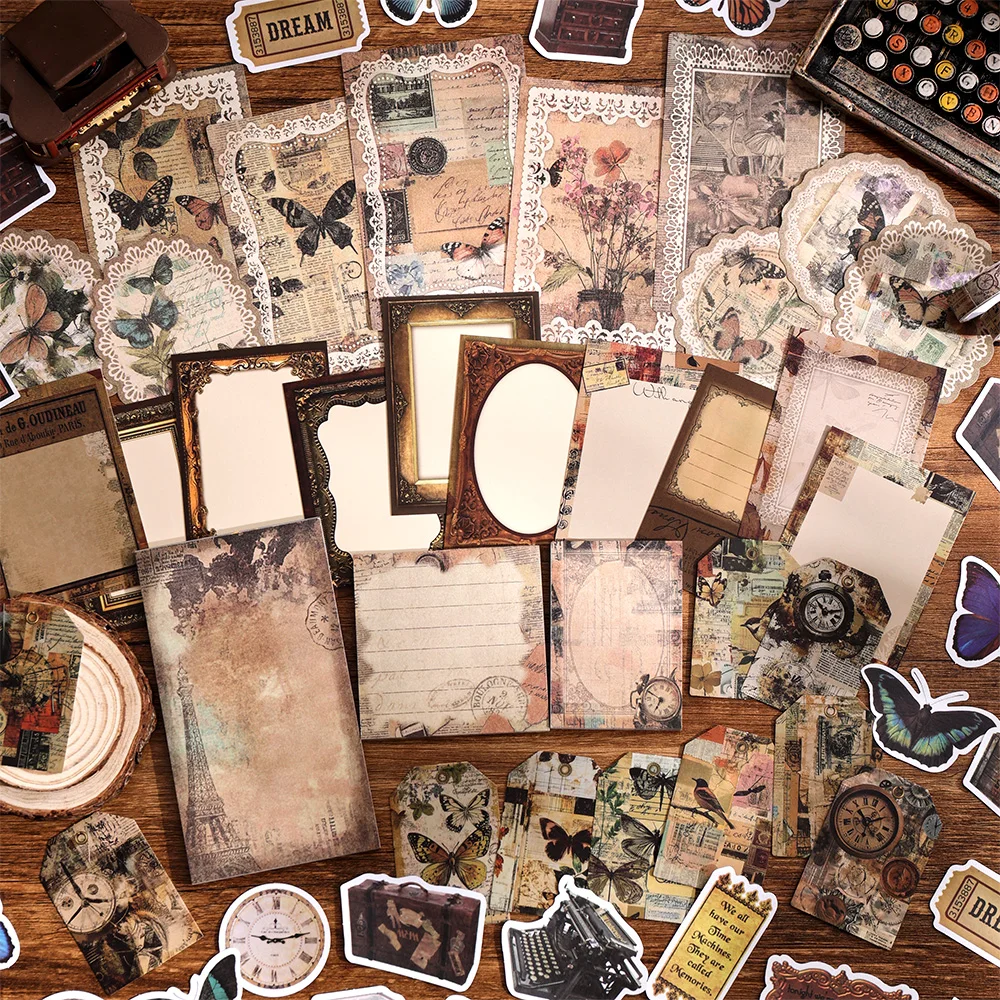 201 قطعة مجموعة ورق القصاصات الجمالية خمر رصاصة غير المرغوب فيه مجلة عدة مع سجل القصاصات ورقة الشريط مواد ذاتية الصنع للمجلات #4