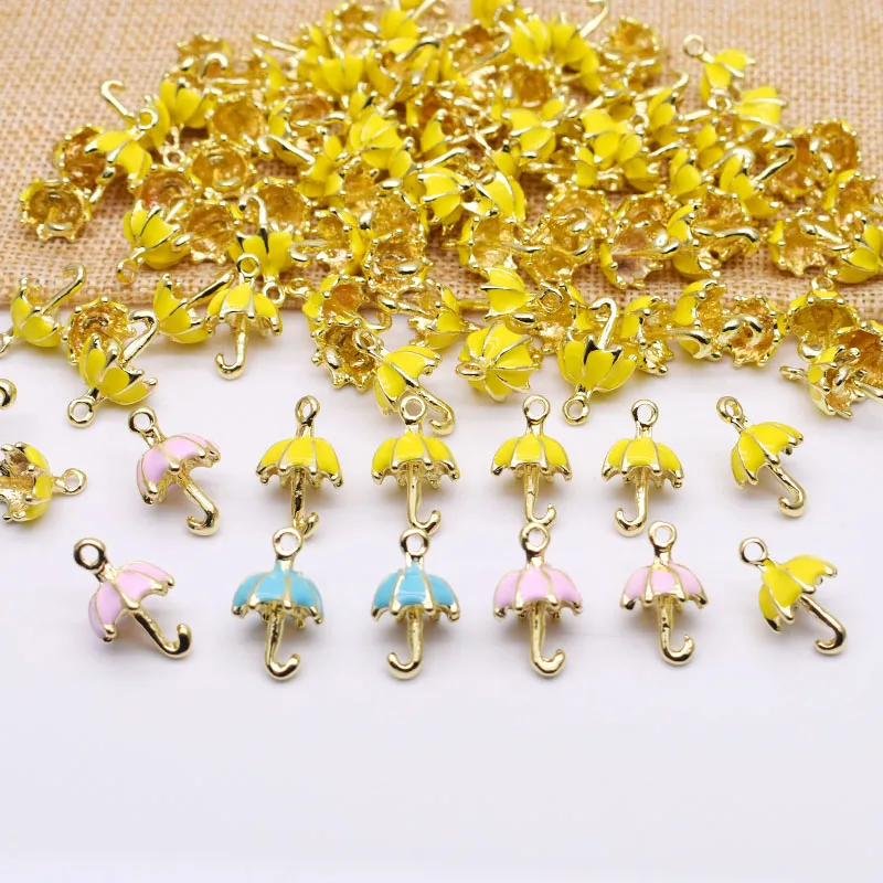 6pcs11x20mm Metal 3D Cartoon Enamel Oil Dripping Yellow Umbrella Charms Pendant for Jewelry Making DIY Rain Gear Sunshade Charms