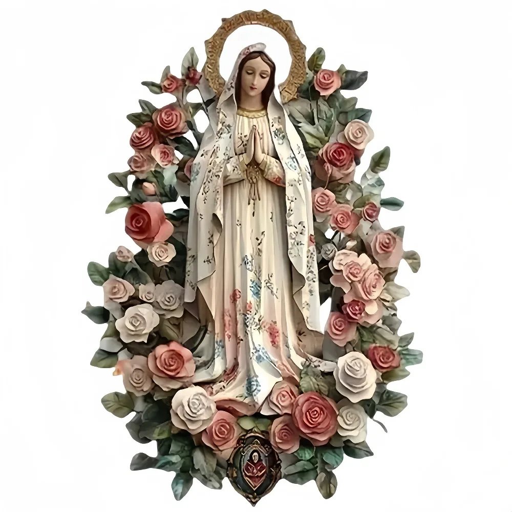 

Virgin Mary with Colorful Floral Design Durable PVC Art Sticker for Laptops Water Bottles Cars Walls Trucks and Motorcycles