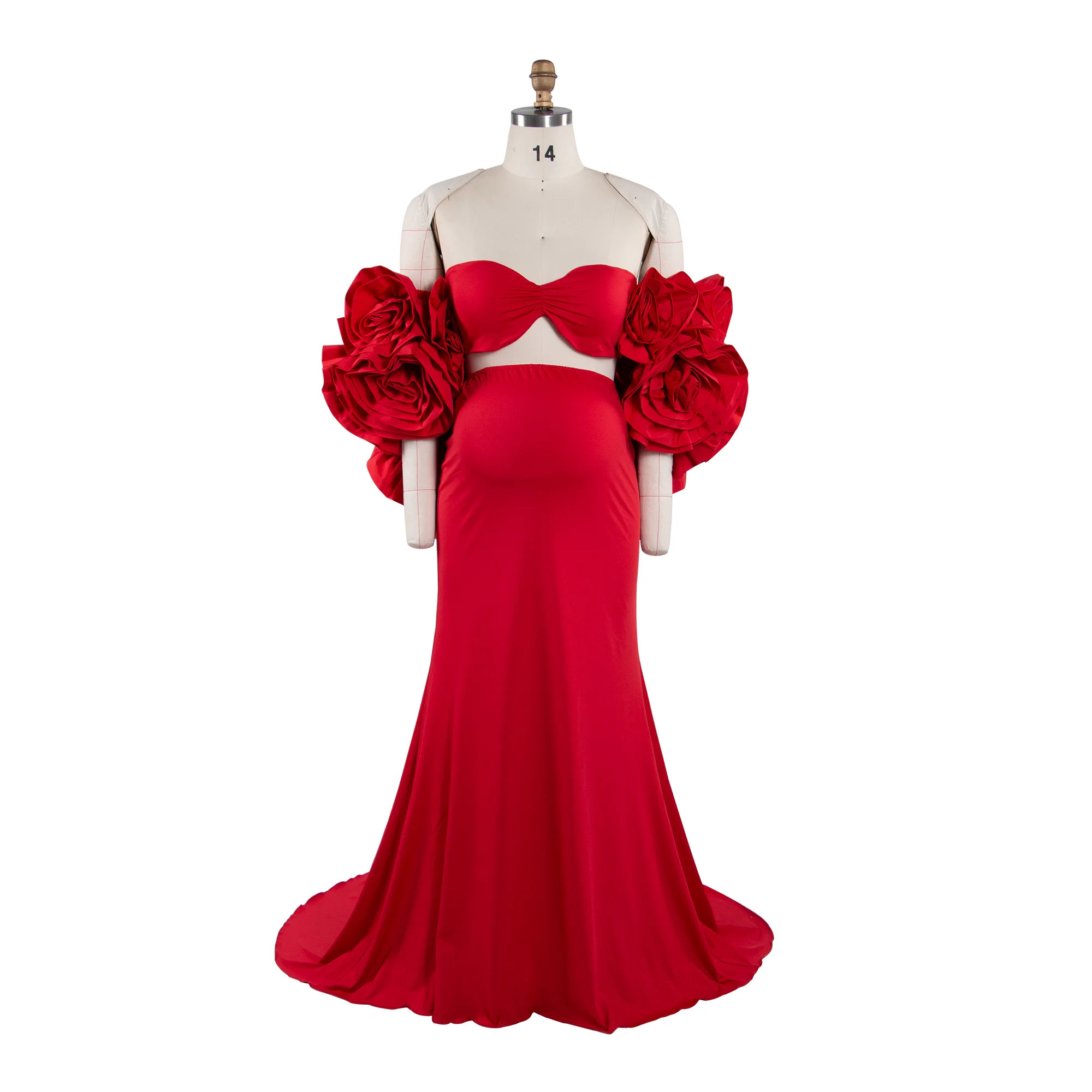 

Red Maternity Flowers Cape with Skirt 2 Piece Set Pregnant Gowns Pregnancy Photoshoot Outfit Long Dress for Photo Shoot