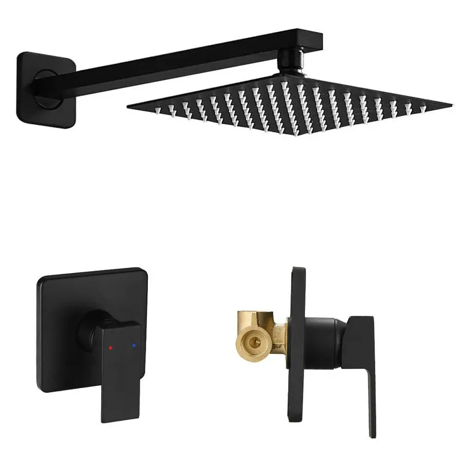 

Black Shower Faucet Set, Single Function Shower Trim Kit with Roughin Valve, Square Rain Shower Head System Included Extra Long