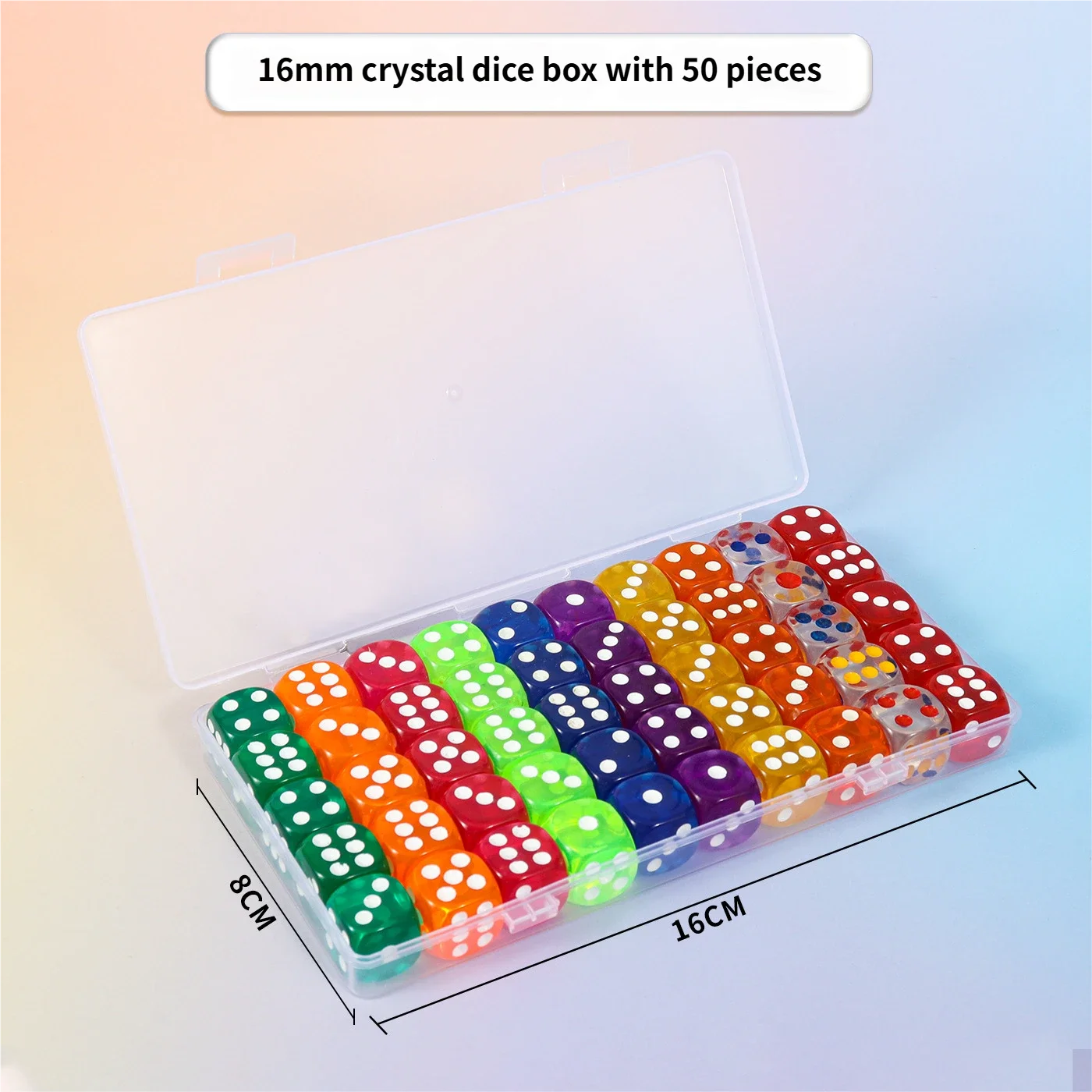

50Pcs/Lot 16mm 10Colors Transparent Dice Acrylic Rounded Corner Drinking Dice Nightclub Bars KTV Entertainment Dice Set Toys