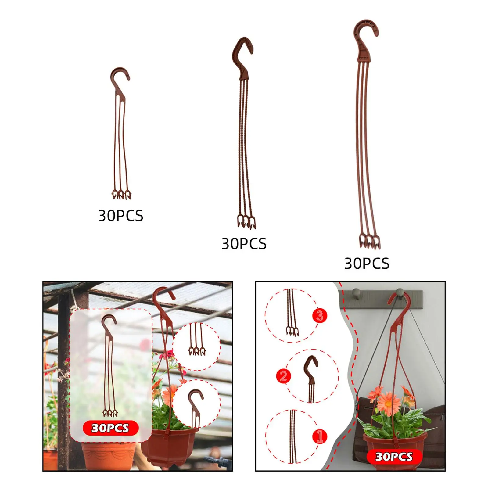 

30x Planter Hanging Hooks Flower Stand Holders Versatile Replacement Flower Pot Hangers Planter Hangers for Flowerpot Balcony