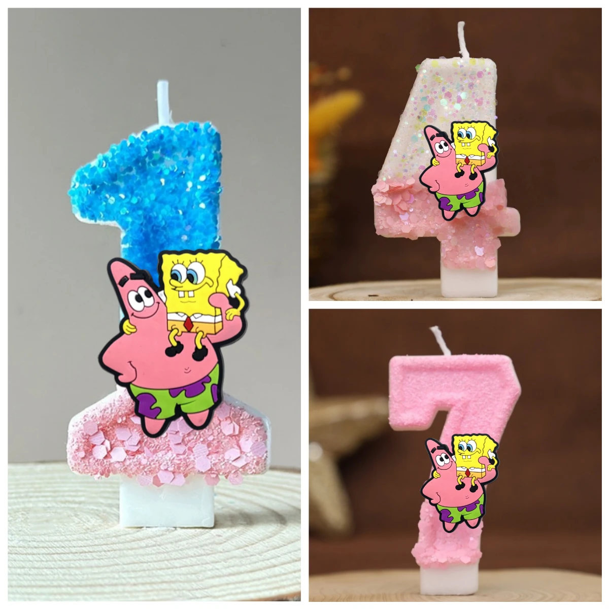 Cute Spongebob Candle Number 0-9 Kids Birthday Cake Decoration Supplies Cute Cartoon Anime Party Accessories Supplies