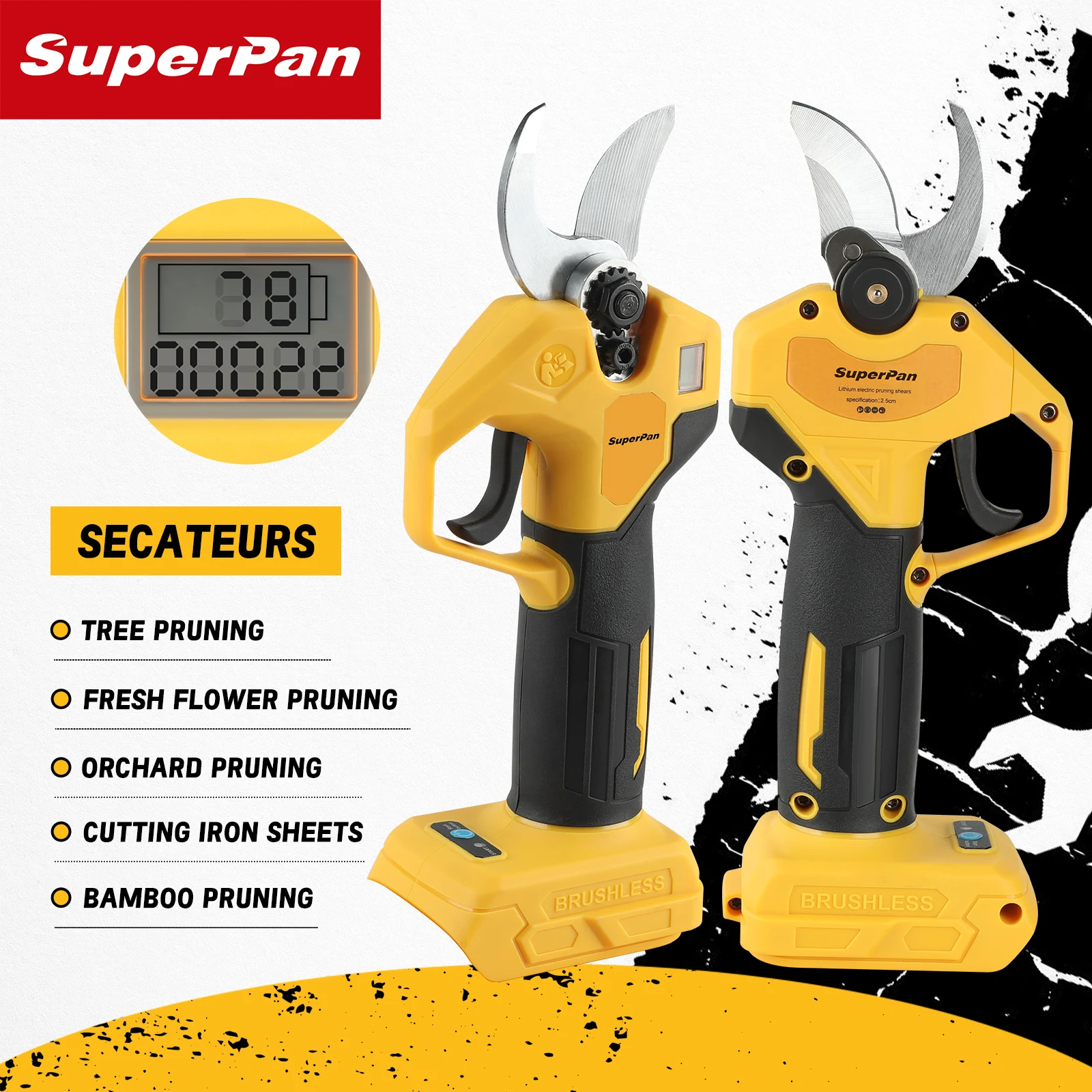 

SuperPan Battery Pruning Shears Electric Garden Shears for Orchard Pruning Work for dewalt 20V battery pin