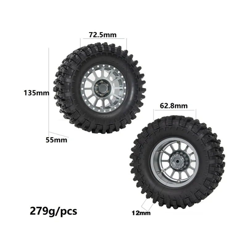 

4pcs 2.6" Metal Beadlock Wheel Rim 135mm Rubber Tire Tyre for 1/10 RC Crawler Car Axial SCX10 Wraith RR10 Capra