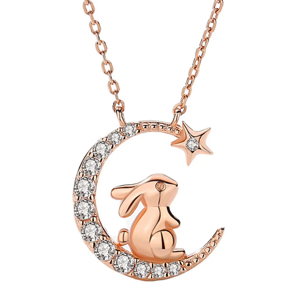 

Sterling Silver Rabbit Necklace Animal Pendant for Women Japanese and Korean Style Party Moon S925 Decorative Sister Chain