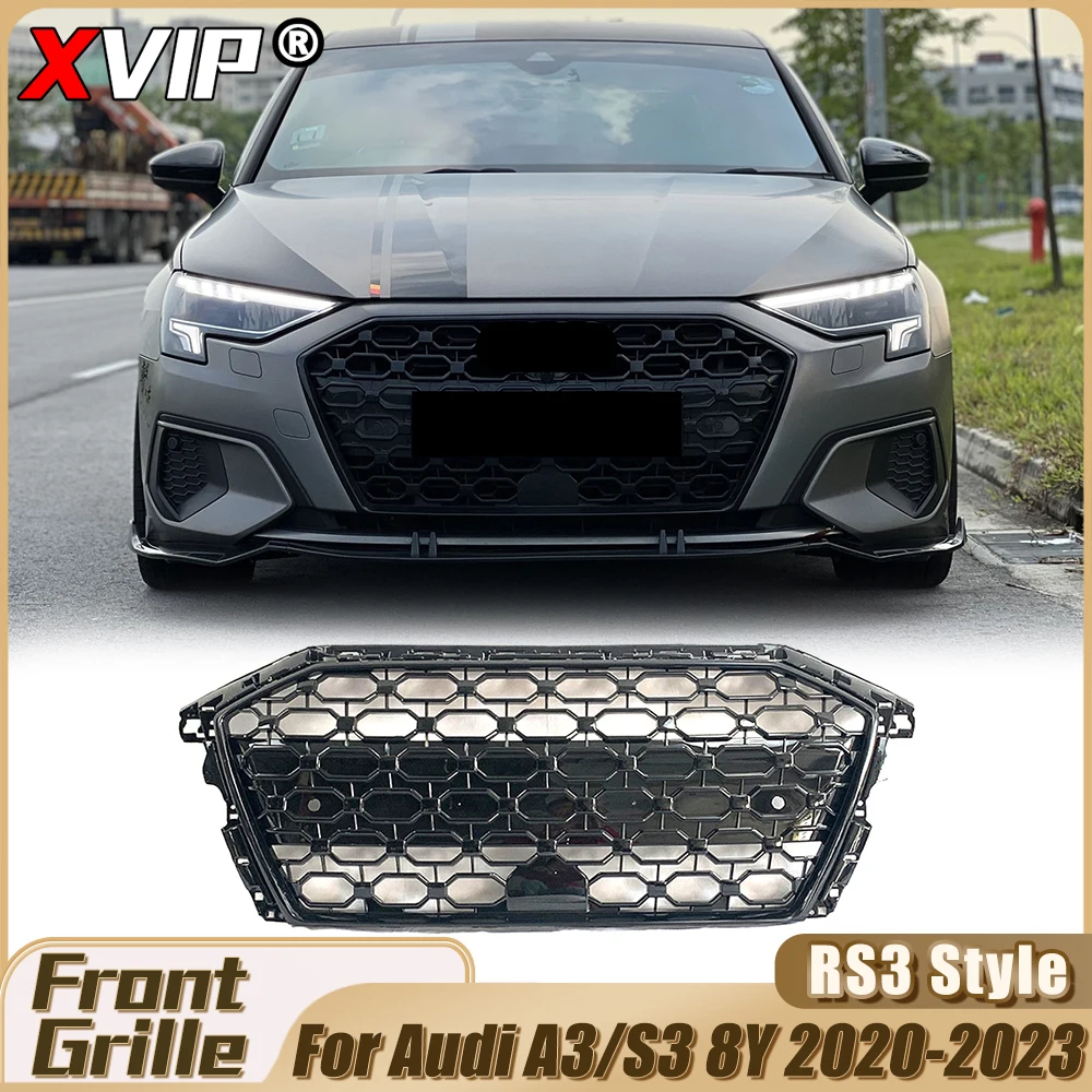 

XVIP Perfect Match Glossy Black RS3 Style Bumper Grille Without Ring For Audi A3 S3 8Y Facelift 2020-2023 Grill Car Accessories