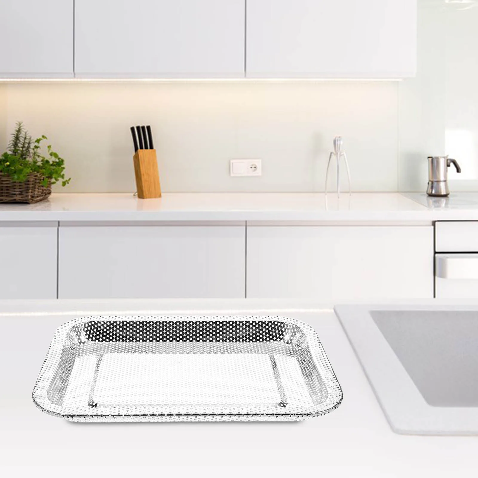 

Drainage Tray Fine Mesh Oil Separation Non-Stick Surface Vegetable Strainer Kitchen Colander Serving Tray for Tea Party Dessert