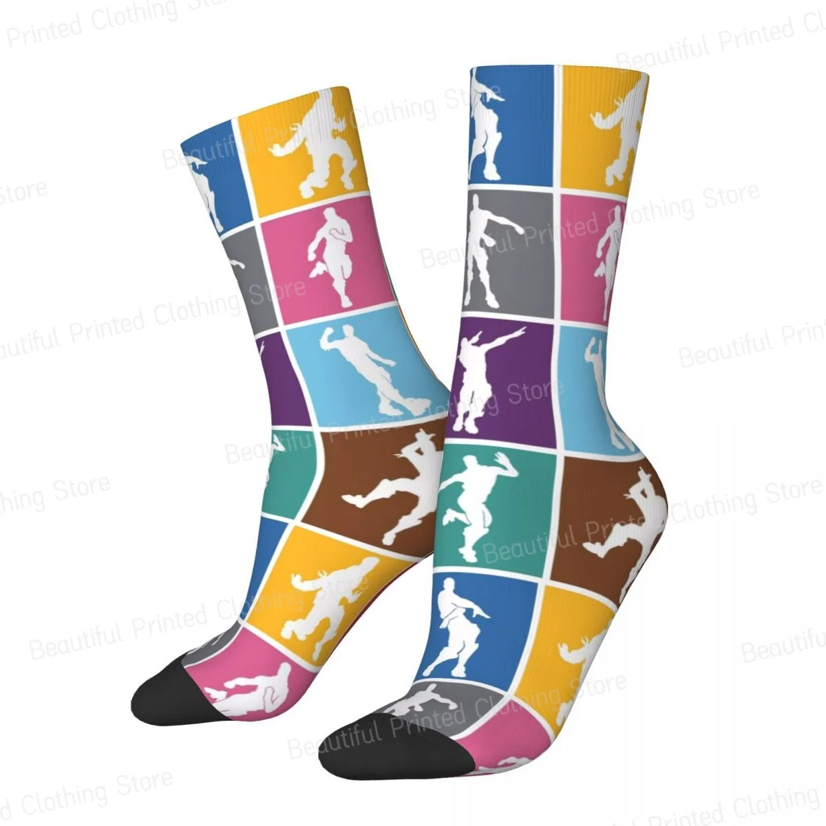 Battle Royale Victory Dance Rainbow Lattice Unisex Four Seasons Socks Windproof Fun printing Socks Street Style Crazy Sock