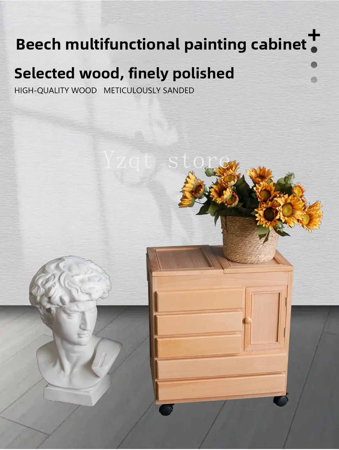 

Beech painting cabinet art oil cart movable ools classroom paint storage rack storage