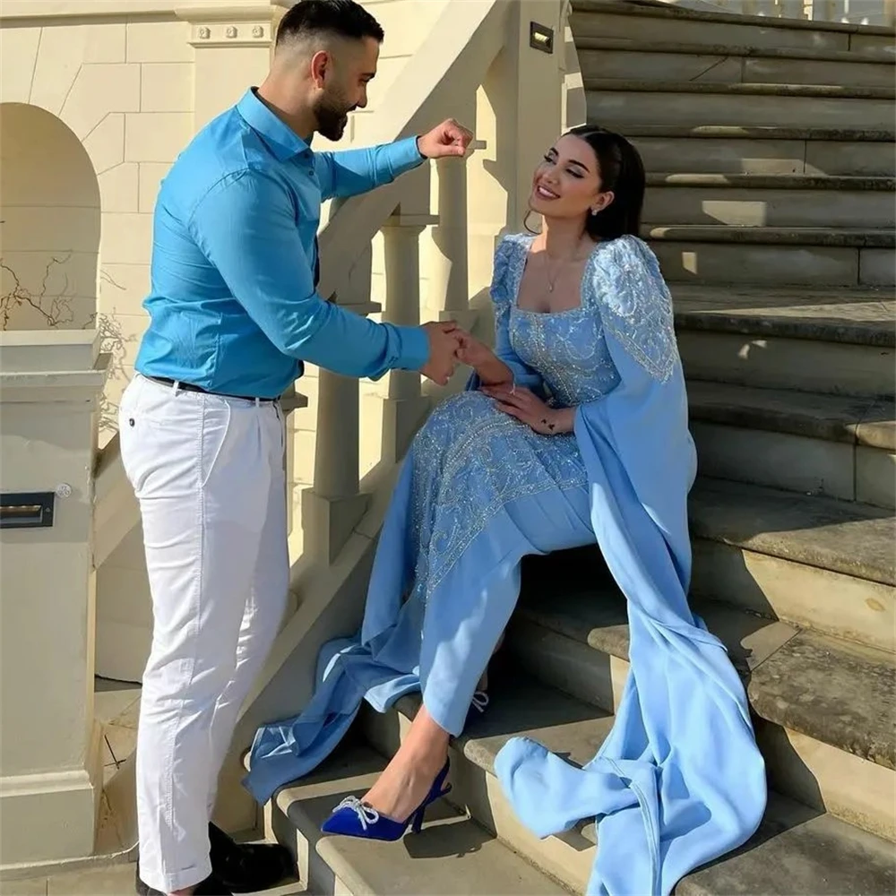 Vestido Midi de noche para quinceañera, Jersey con cuentas y volantes, cuello cuadrado, a medida, Arabia Saudita