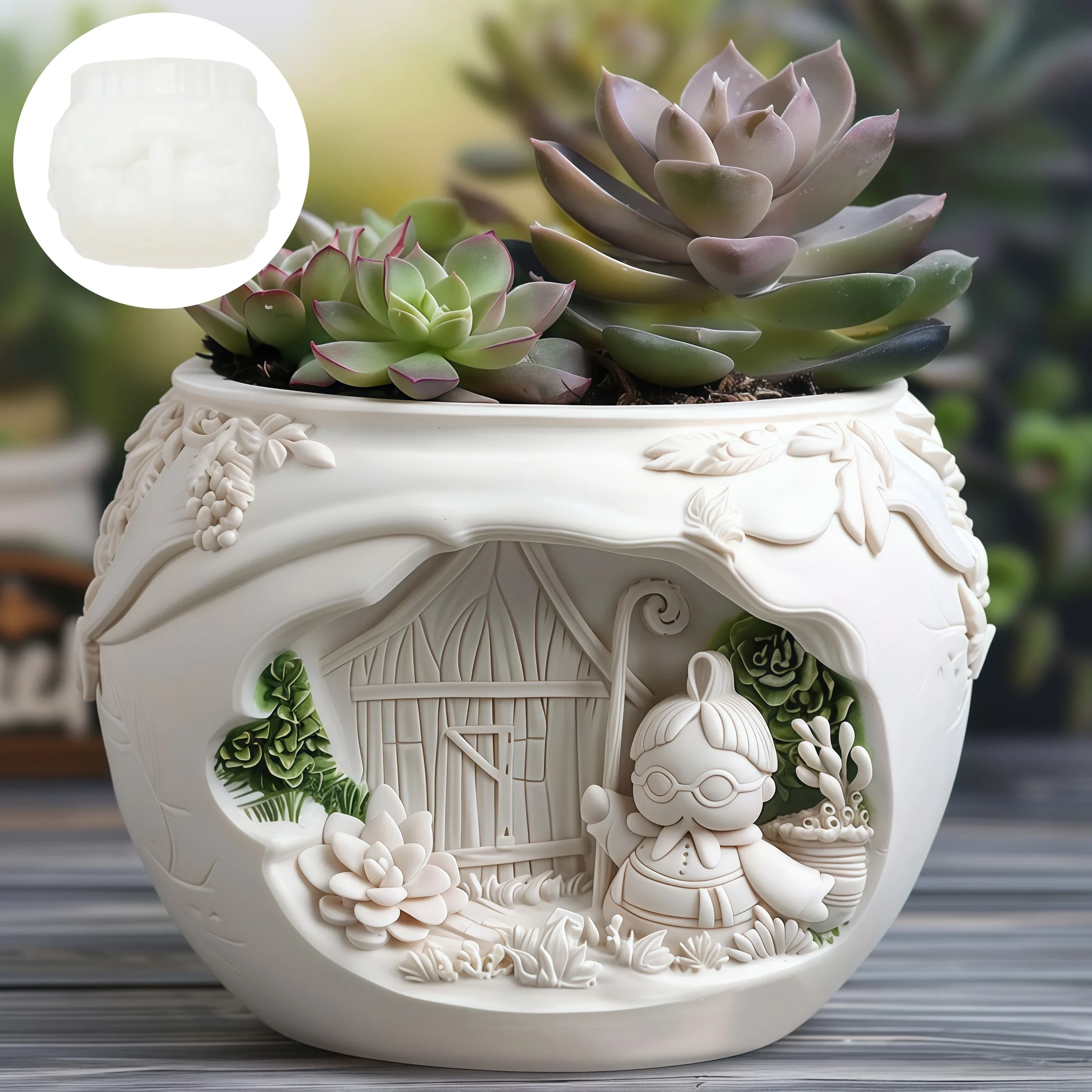 Female Mage Relief Succulent Plant Flower Pot Resin Silicone Mold Witch Wand Storage Box Mould Magic House Castle Craft Molds