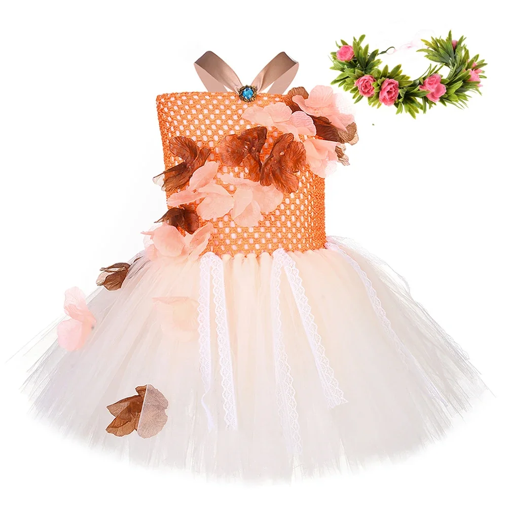 Princess Moana Costume for Girls Hawaiian Themed Birthday Party Tulle Tutu Dress Flowers Crown Kids Halloween Carnival Costumes