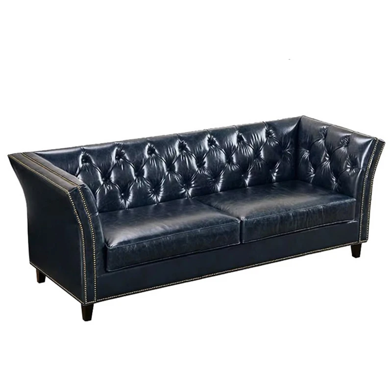 

American leather sofa retro oil wax leather, European simple wind straight row