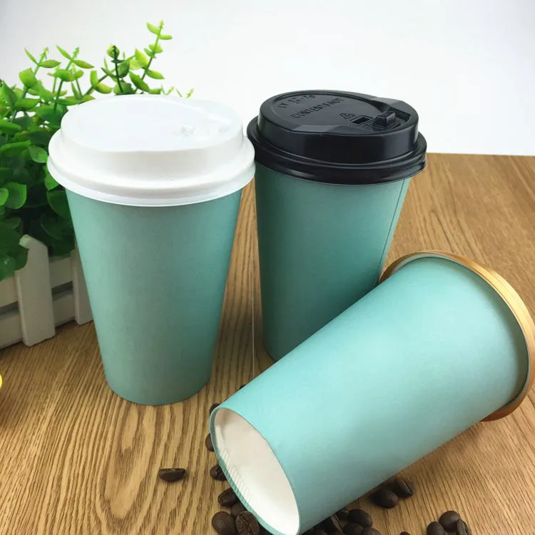 10pcs/Pack Tiffany Paper Cups With Lid Disposable Coffee Cup Milk Tea Cup Household Office Drinking Accessories Party Supplies