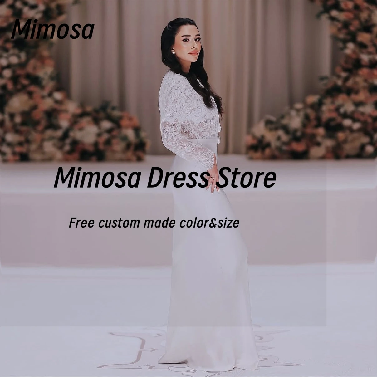 Mimosa Abiti da ballo da donna saudita Abito da sera a maniche lunghe in pizzo con fascia Abiti da festa formali per occasioni speciali personalizzati