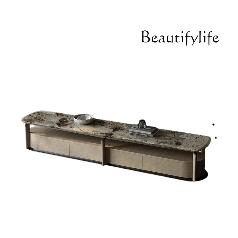 Designer TV Cabinet Double-Layer Natural Luxury Marble Living Room Home Solid Wood Floor Cabinet