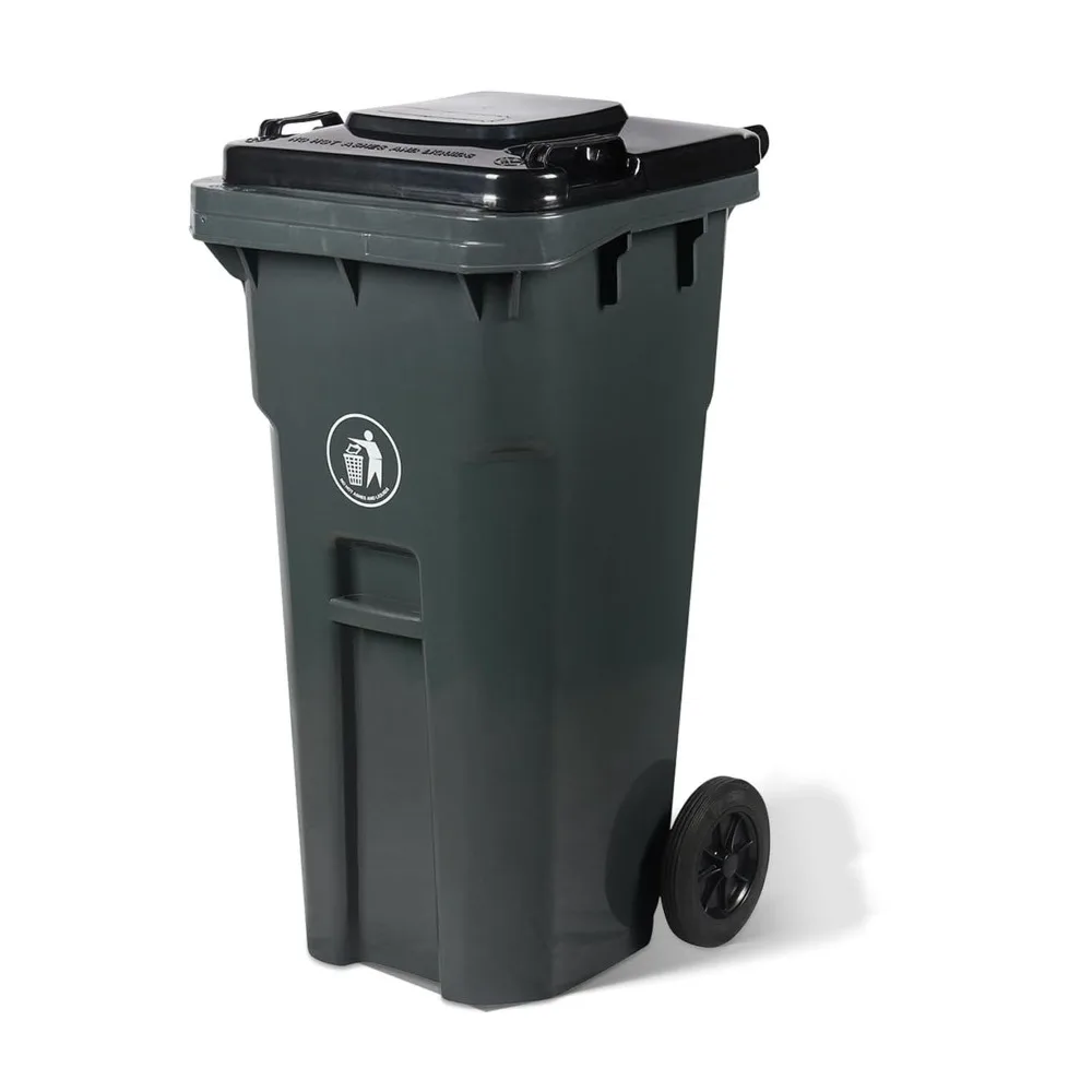 

Commercial Heavy-Duty Outdoor Wheeled Trash Can - 32 Gallon, 37 High, 23 Long, 19 Wide, Gray