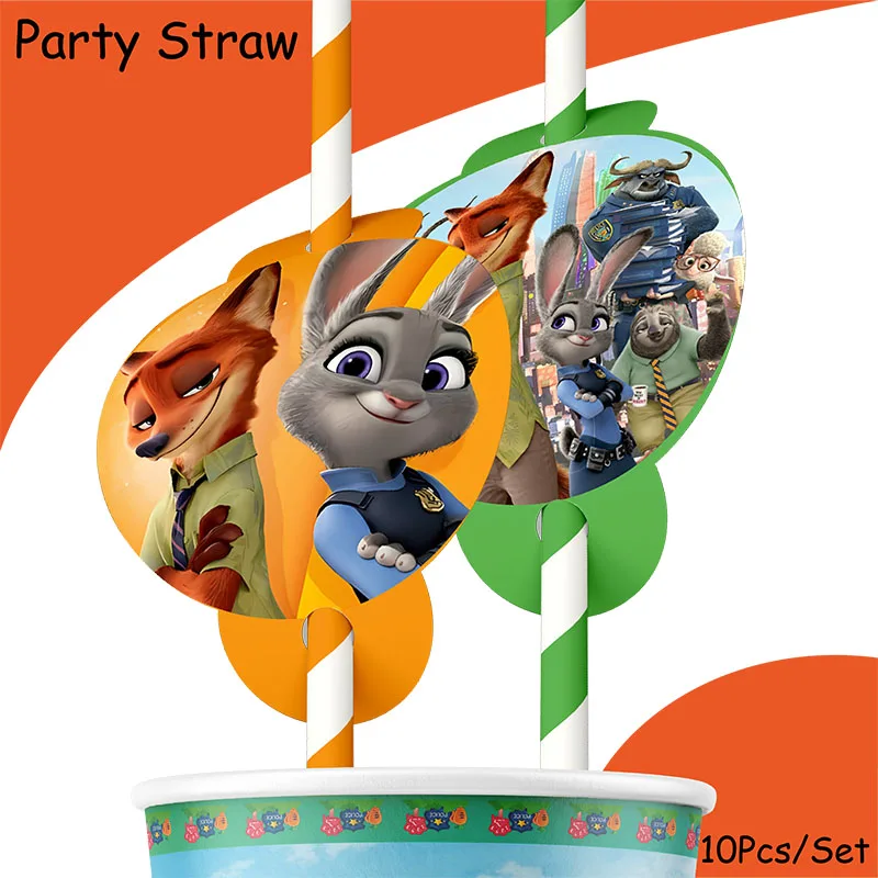 Disney  Cartoon Zootopia Theme Birthday Party Plate Cups Napkin Straw Decorations Baby Shower Kids Birthday Party Supplies