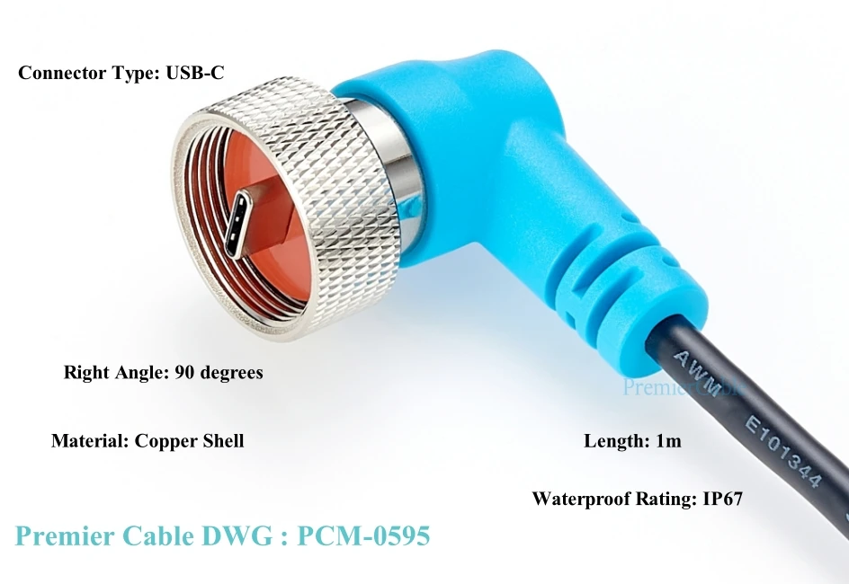 Robustes wasserdichtes USB-C-Kabel 90 Grad rechtwinkliges, robustes IP67-Typ-C-Stecker auf C-Stecker 90-Grad-Winkel-USB-C-Kabel – Detail 3