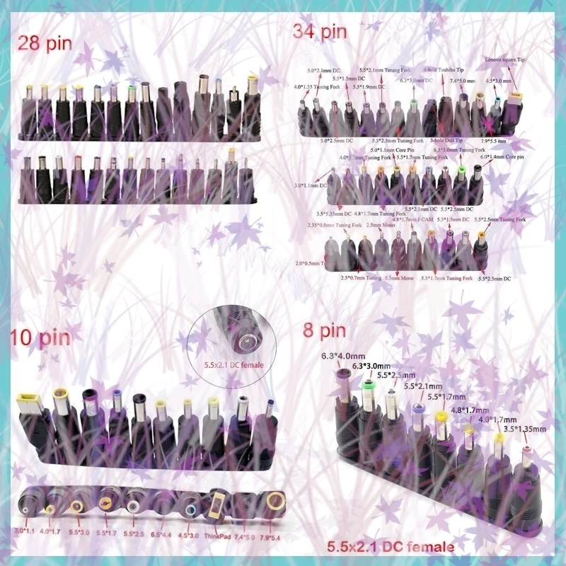 

8, 10, 28, 34-контактный разъем постоянного тока, адаптер питания 5,5 мм x 2,1 мм, комплекты разъемов «мама-папа» для ноутбуков, наборы разъемов для ПК, универсальный