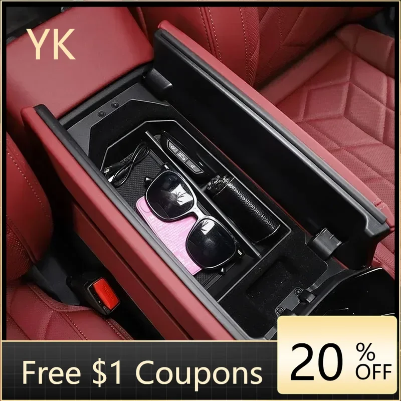 

YK Professional For BMW 5 Series G60 2024-2026 ABS Black Car Center Console Armrest Box Storage Box Car Interior Accessories