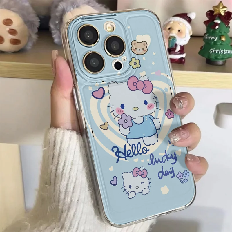 Nowy futerał na telefon Sanrio Hello Kitty Cute z kokardą dla iPhone 15 14 13 Pro Max 11 12 13 Pro X XR 7 8 Plus miękki akrylowy pokrowiec