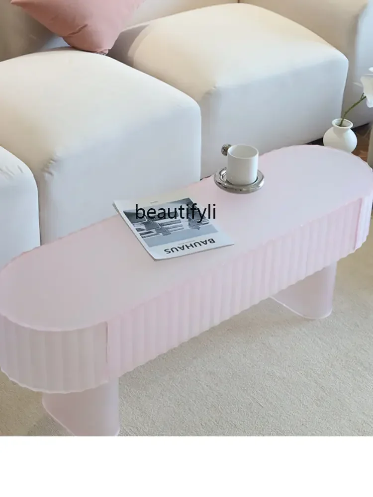 cc182R yj Pink Frosted Hallway Stool Coffee Table Acrylic Water Ripple Home Shoe Changing Stool Long Stool