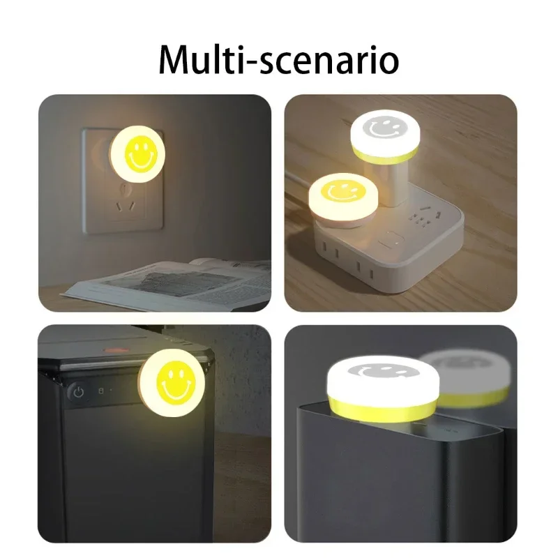 USB Night Light Smile Face Lamp Portable Mini LED Bedside Lantern Book Lights Computer Mobile Power Charging Lighting Kids Gift