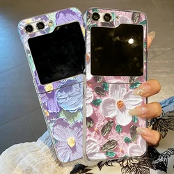 Relief Flower Pattern Clear Phone Case For Samsung Galaxy Z Flip 7 6 5 4 3 Hard Folding Cover For Samsung Z Flip5 Flip7 Flip6 5G