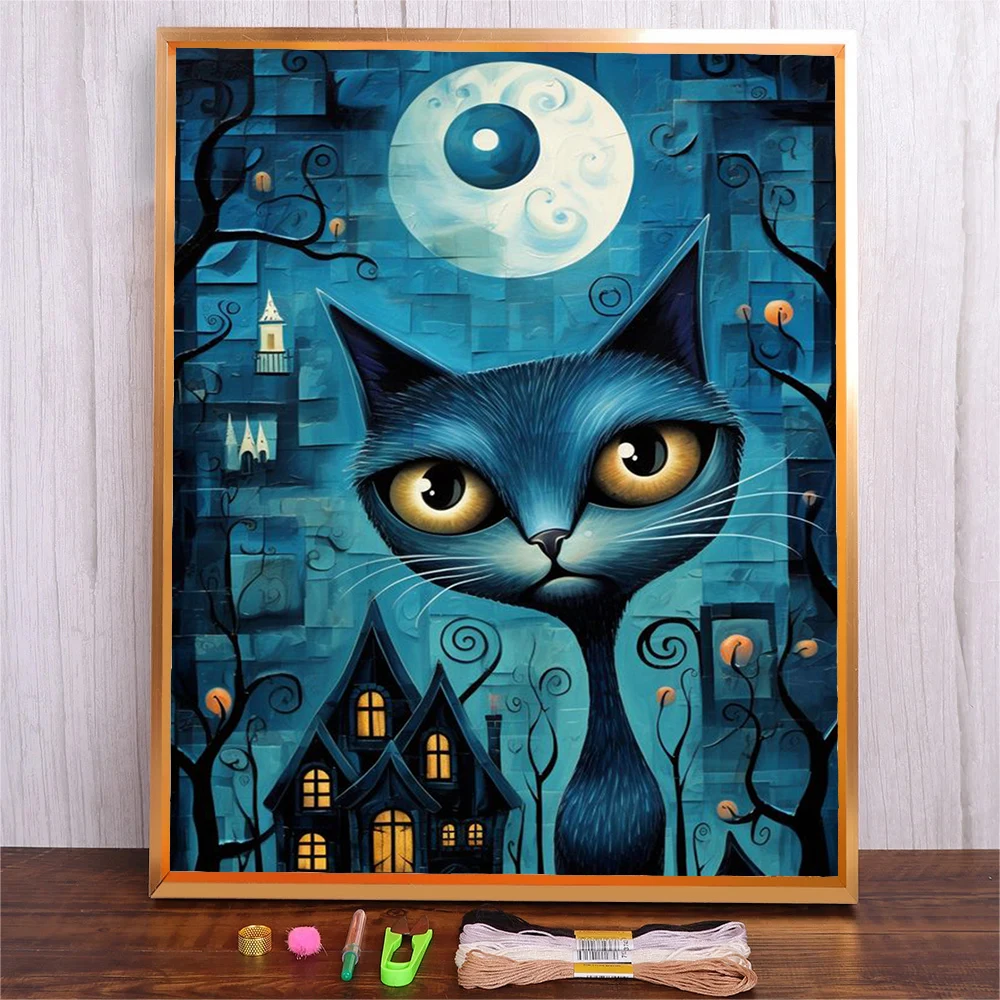 

Halloween Pattern Embroidery Kit For Adults Kids Beginners Hand Thread Embroidery Starter Kit Diy Cat Printed Cross Stitch