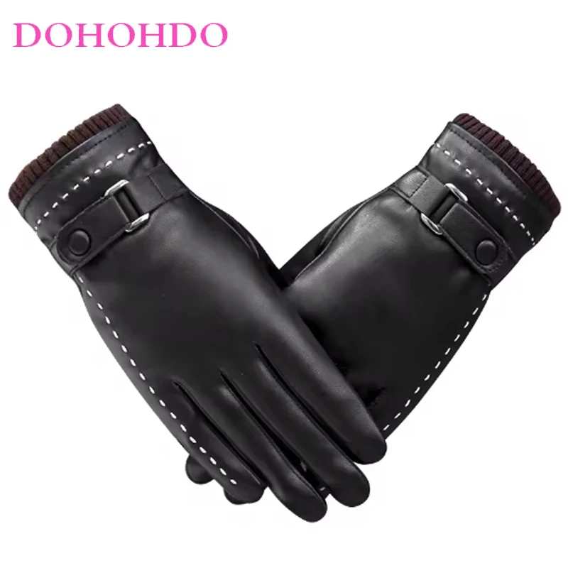 

Black Gloves For Men And Women In Autumn And Winter Washable Leather Touch Screen Thickened Outdoor Cycling Warm Driving Gloves