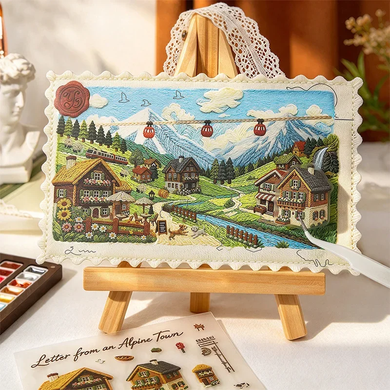 Cute Vintage Scene Sticker Pack Woven Journey 2.0 Card Series Journal Decoration Kawaii Stickers