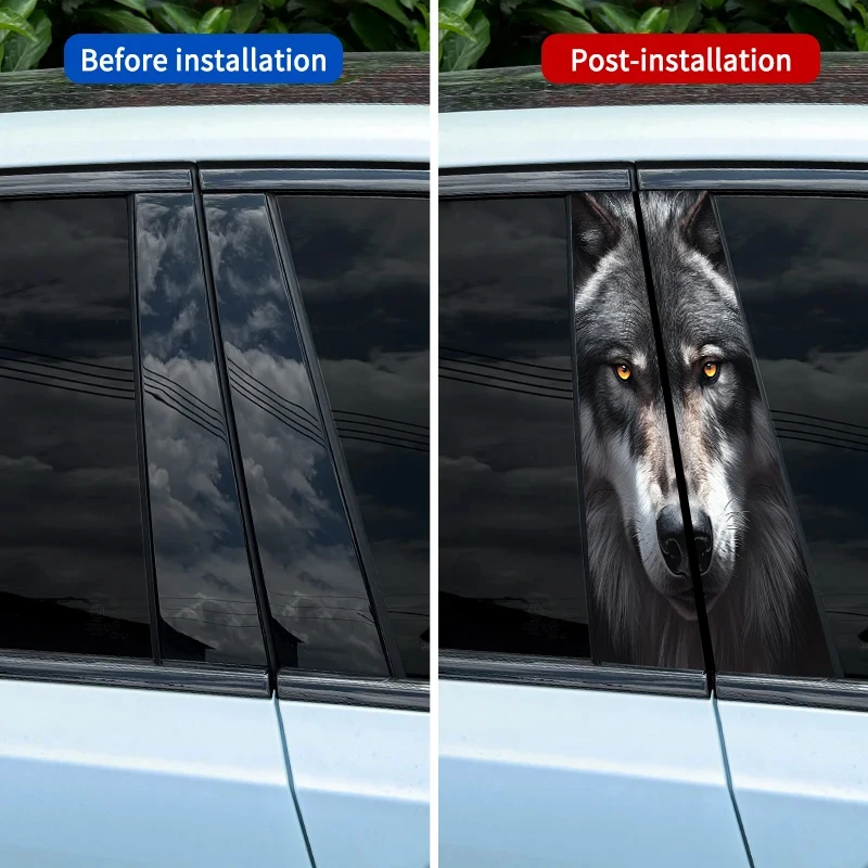 2pcs Wolf Car Sticker Car B-Pillar Vinyl Decal Animal Car Door Post Decorative Sticker Diy Decorative Sticker