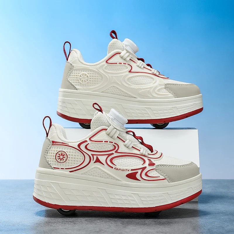 

Уличные кроссовки, четырехколесная съемная модная дышащая обувь двойного назначения для унисекс, прогулочная детская обувь для роликовых коньков