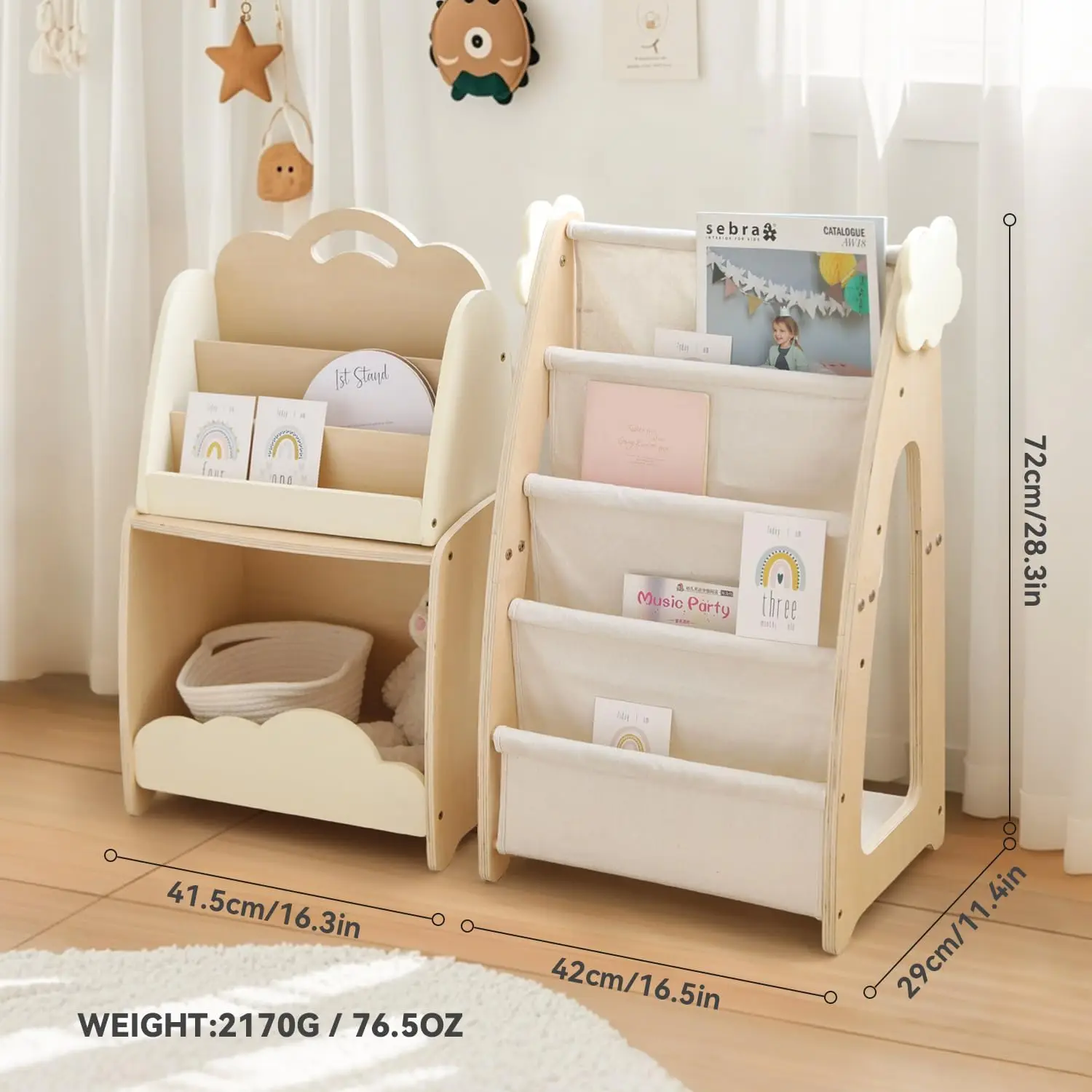 

Kids Bookshelf with Storage, 3-Piece Modular Wooden Bookcase Organizer for Nursery, Bedroom, Playroom, Easy Assembly