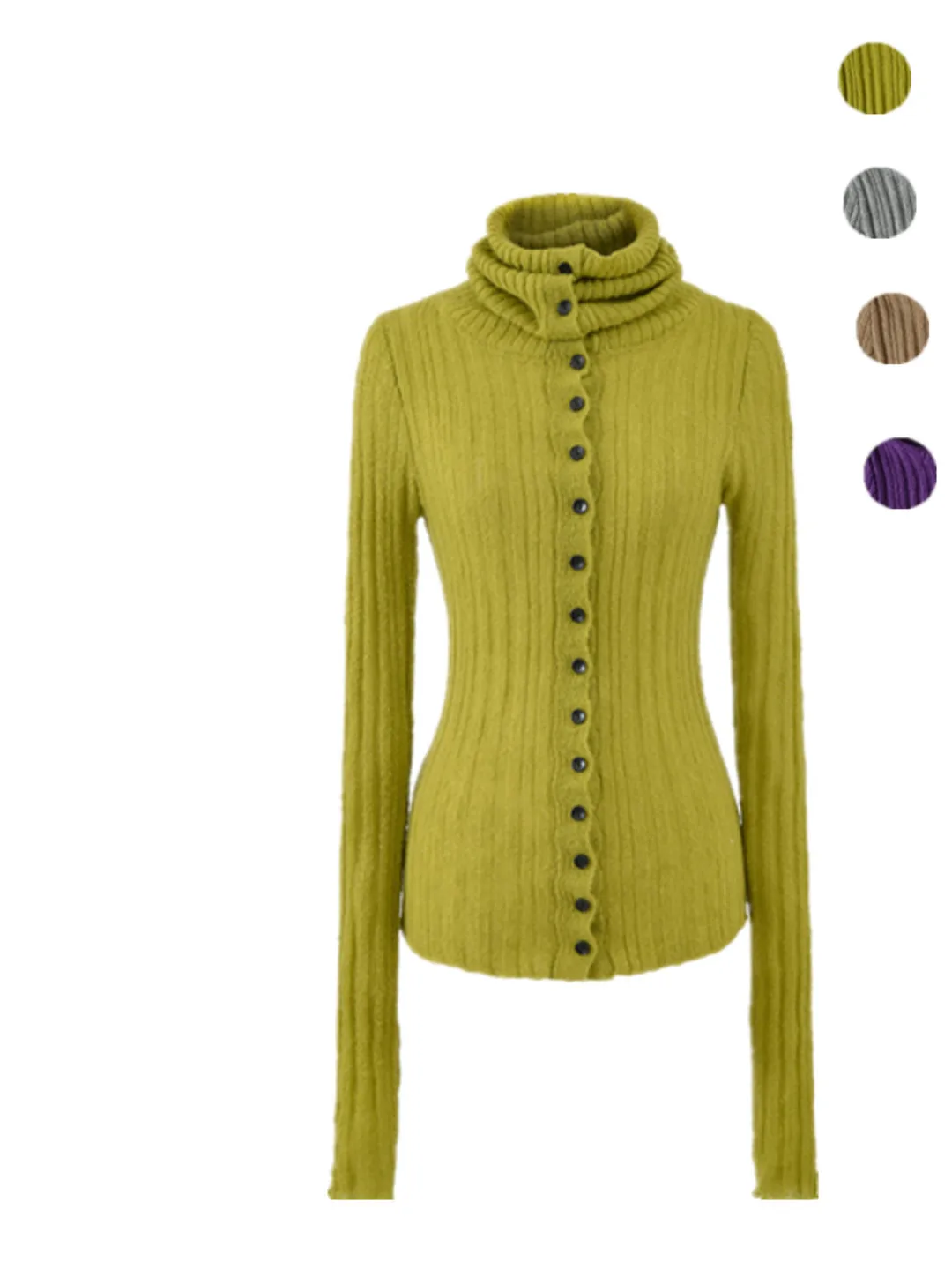 

Retro High-End Feeling Fashionable Knitted Sweater Slim Fit Base Layer Small Button Trendy Long Sleeve High Collar Open Cardigan