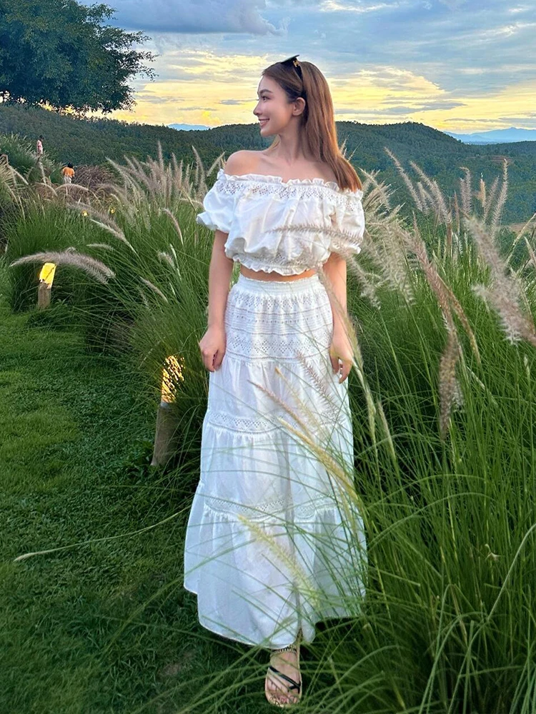 

Летний комплект для женщин: новый топ на одно плечо с вырезами и юбка с завышенной талией, комплект из двух предметов, юбка А-силуэта