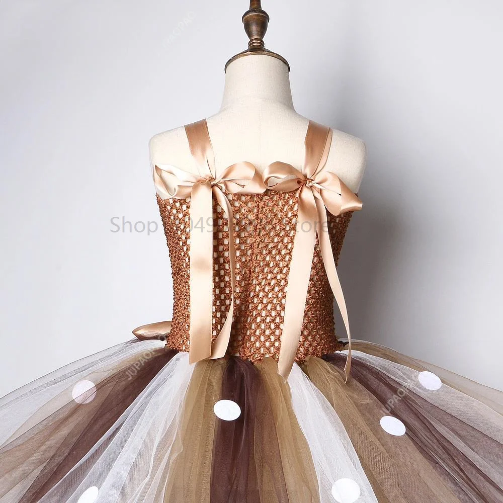Deer Tutu Dress Girl Christmas Dresses with Headband Halloween Costume Baby Girl Princess Elk Reindeer Outfit for New Year