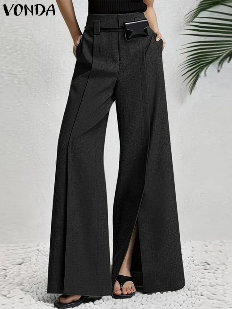 Plus Size VONDA 2024 Fashion Party Pants Elegant Office OL Women's Suit Trousers All Season Solid Color Casual Split Bottoms