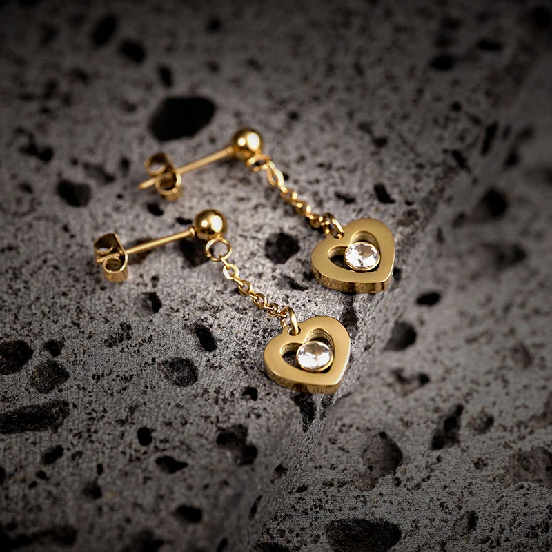 

ENFASHION New In Heart Earrings Pendientes Stainless Steel Fashion Jewelry For Women Zircons Gold Color Drop Earings E221429