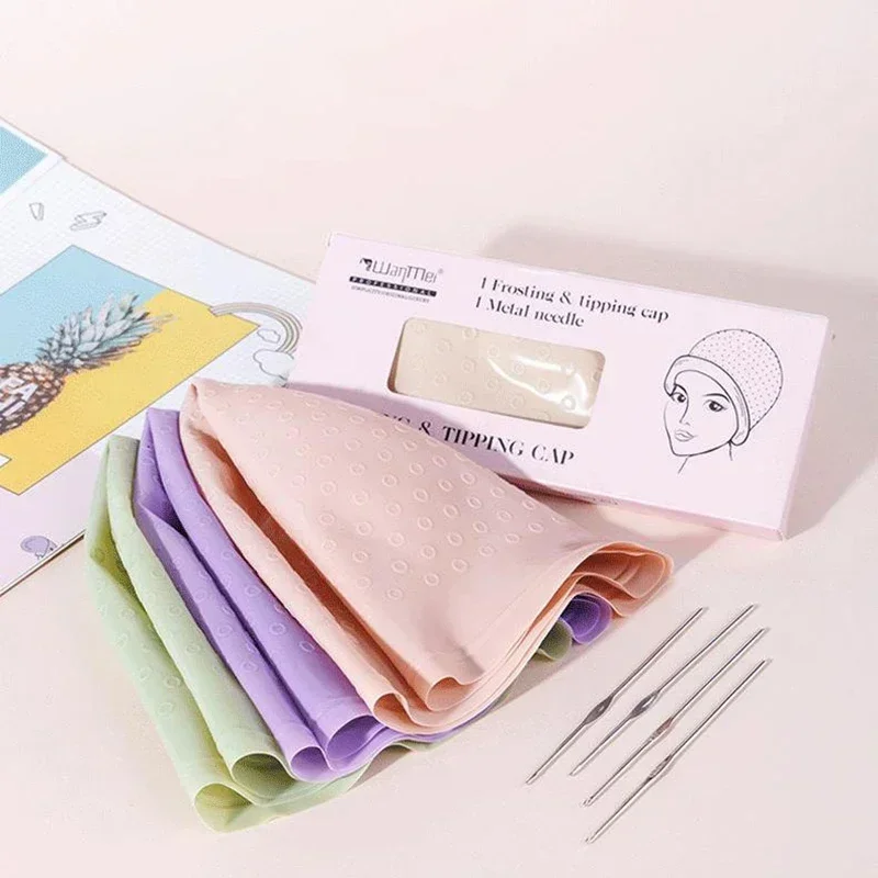 

Professional Silicone Hair Highlight Cap Hair Dyeing Hat with Hook Needle Reusable Hair Coloring Hat Salon Styling Accessories